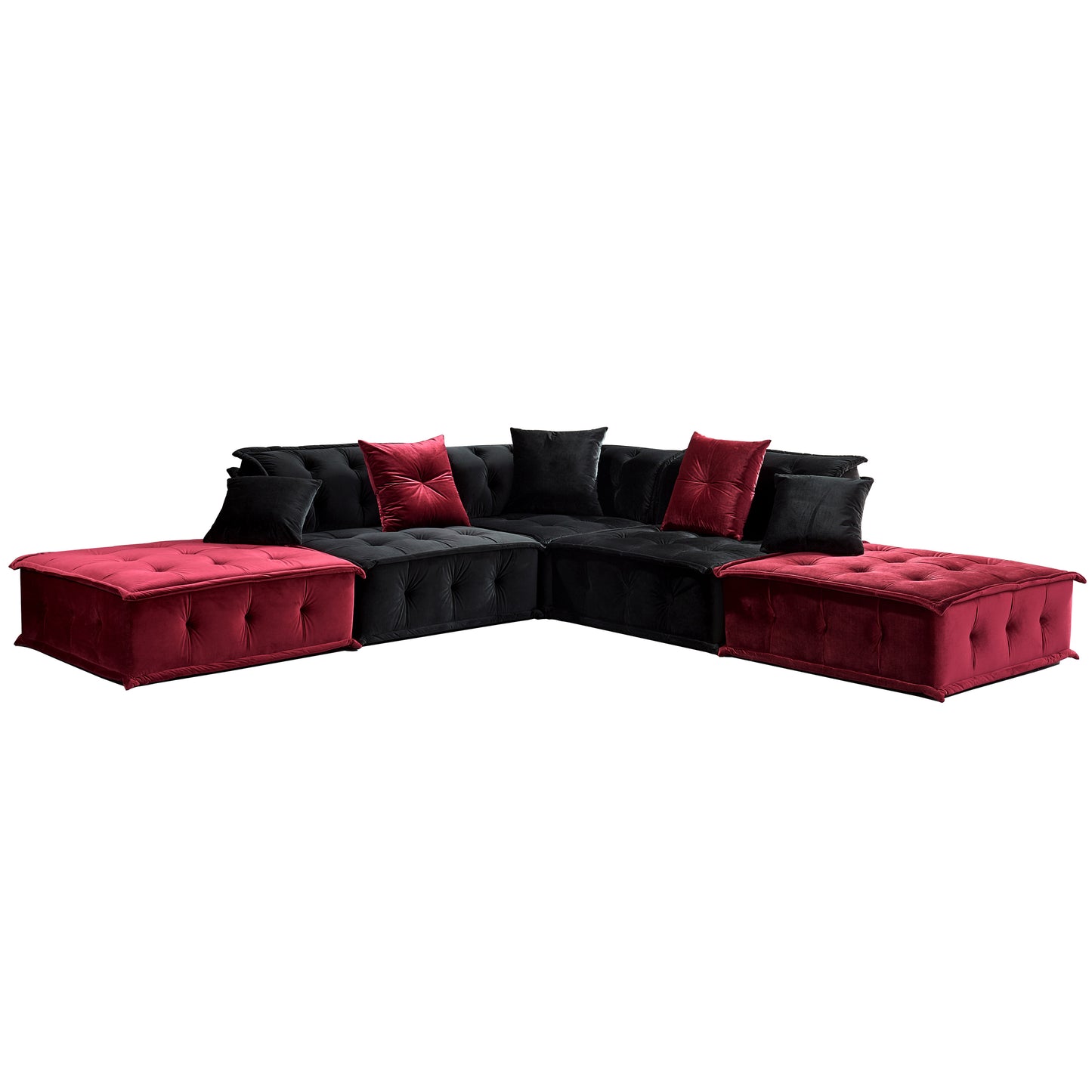 Fabric Modular Sectional Sofa, Contemporary Velvet Divani Casa, Living Room Couch (Black & Red)