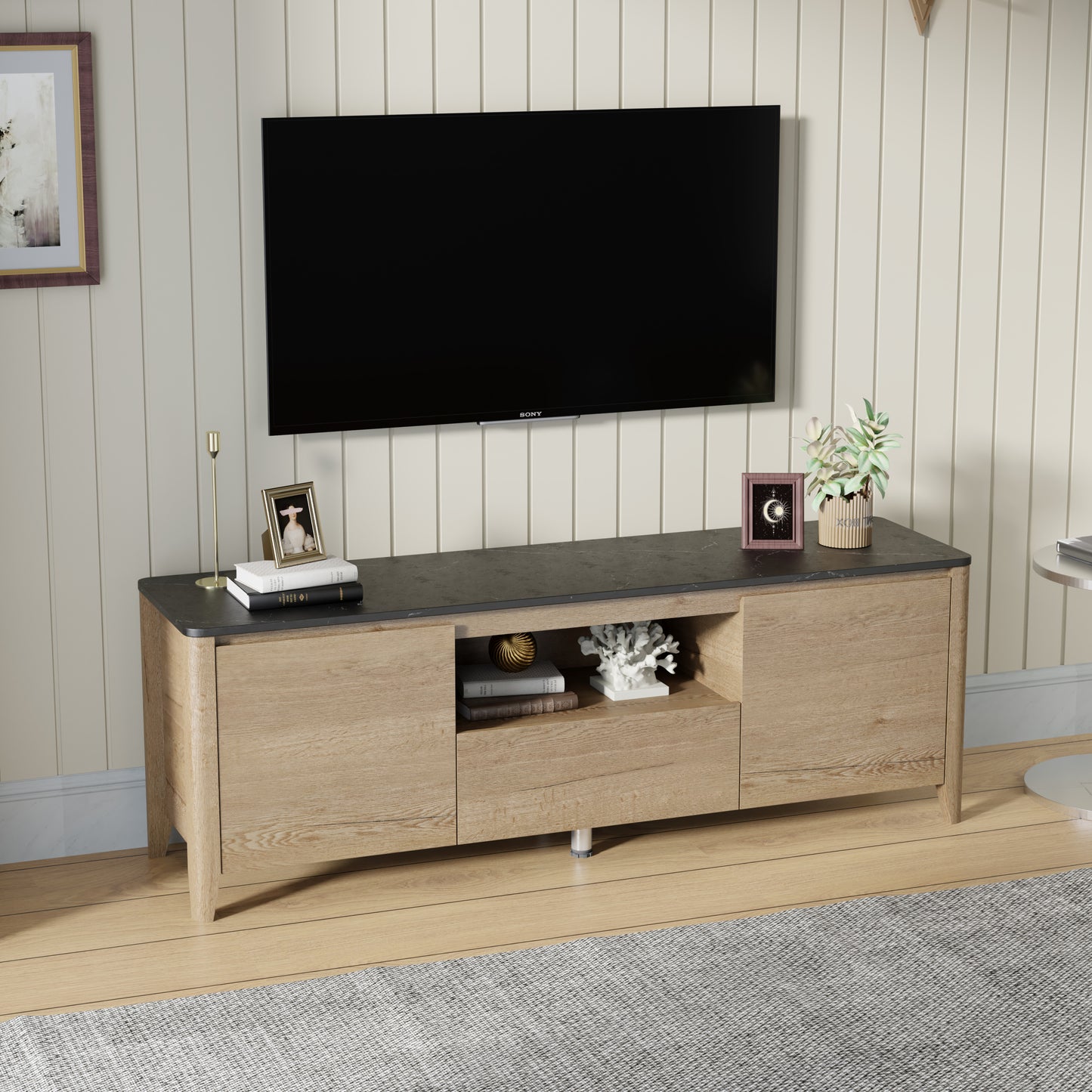 58 Inches Modern TV stand with LED Lights Entertainment Center TV cabinet with Storage for Up to 80 inch for Gaming Living Room Bedroom