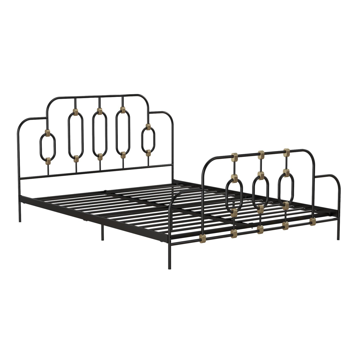 Ola Metal Bed, Black with Gold Detail, Full