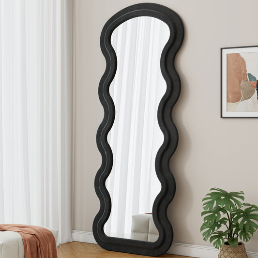 Flannel Full Length Wave  Floor Mirror  for Bedroom living room Hanging or Against The Wall black