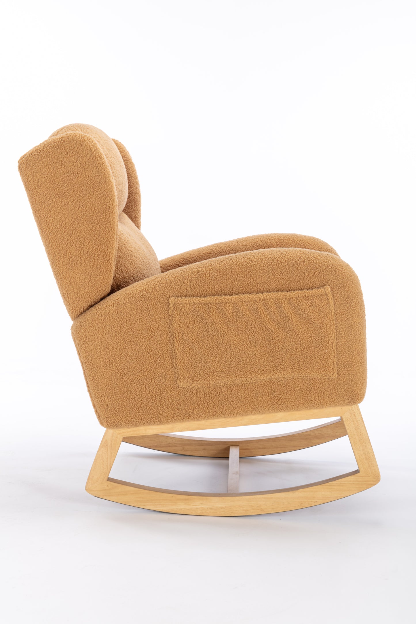 049-Teddy Fabric Rocking Chair With Packet Wood Legs,Khaki