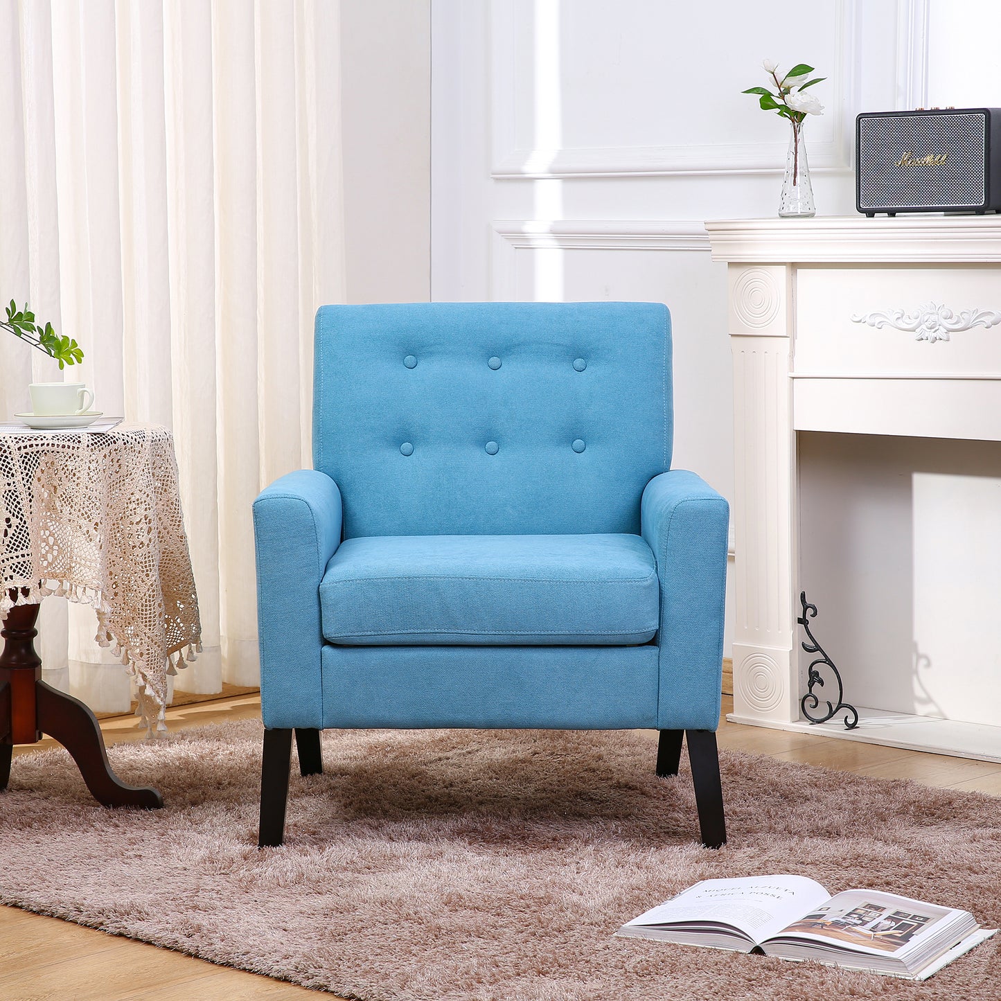 Fabric Accent Chair for Living Room, Bedroom Button Tufted Upholstered Comfy Reading Accent Chairs Sofa (Blue)