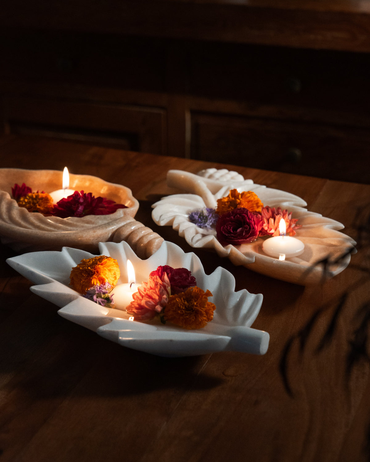 Pink Makrana Marble Strawberry Leaf Bowl