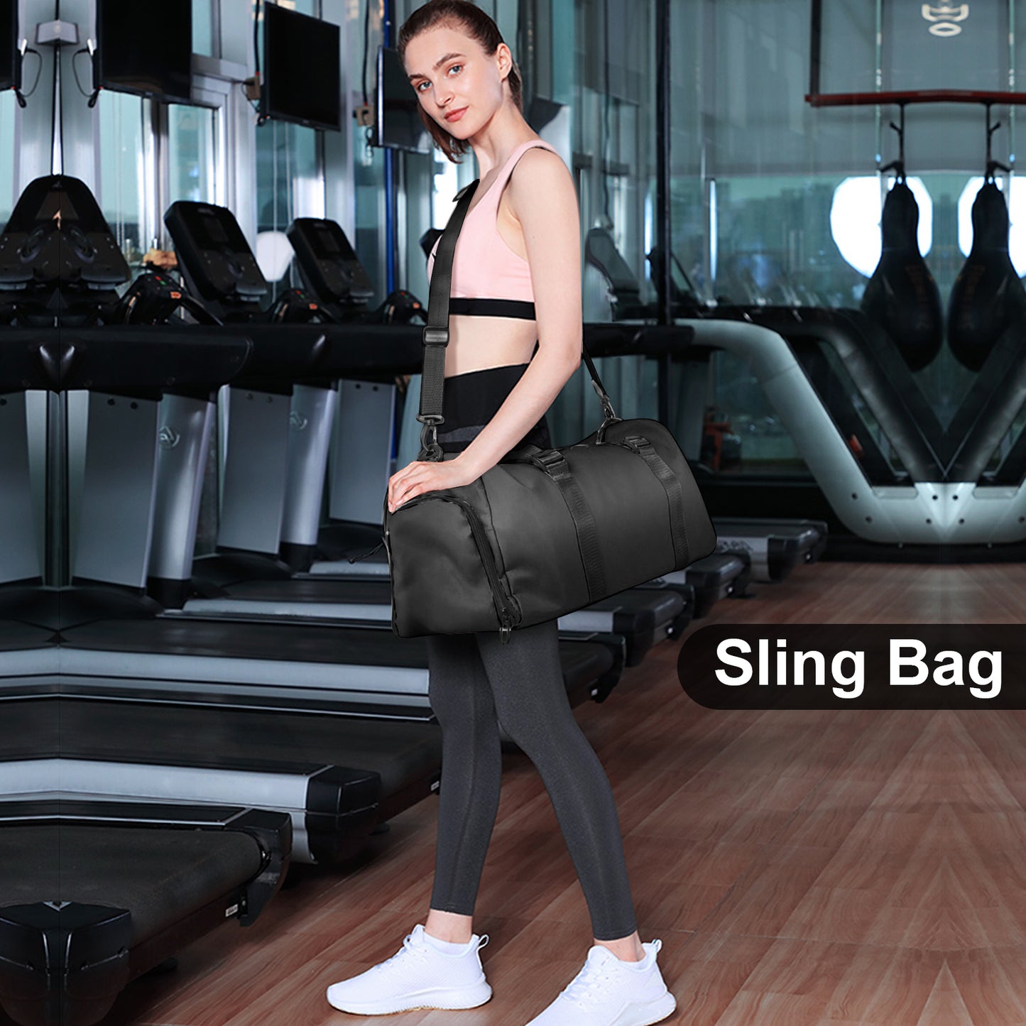YSSOA Gym Bag for Women and Men, Waterproof Duffel Bag Shoes Compartment, Lightweight Carry, Black, 19 Inch