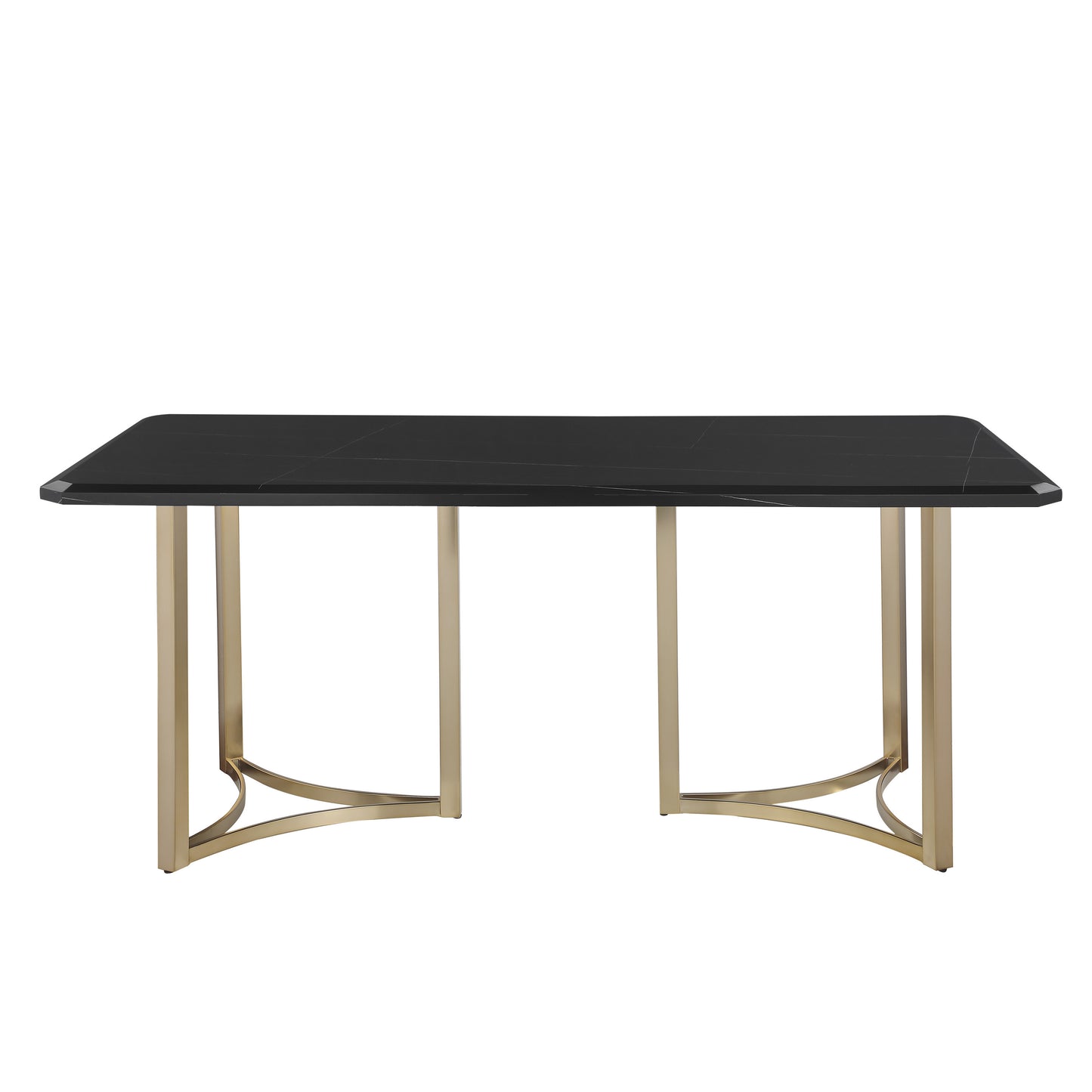 71"x35.5"x30" Contemporary Lauren Gold Black Top Dining Table with Durable Brushed Brass Metal Base,Kitchen Table for 6-8 Person for Living Room, Dining Room,Home and Office