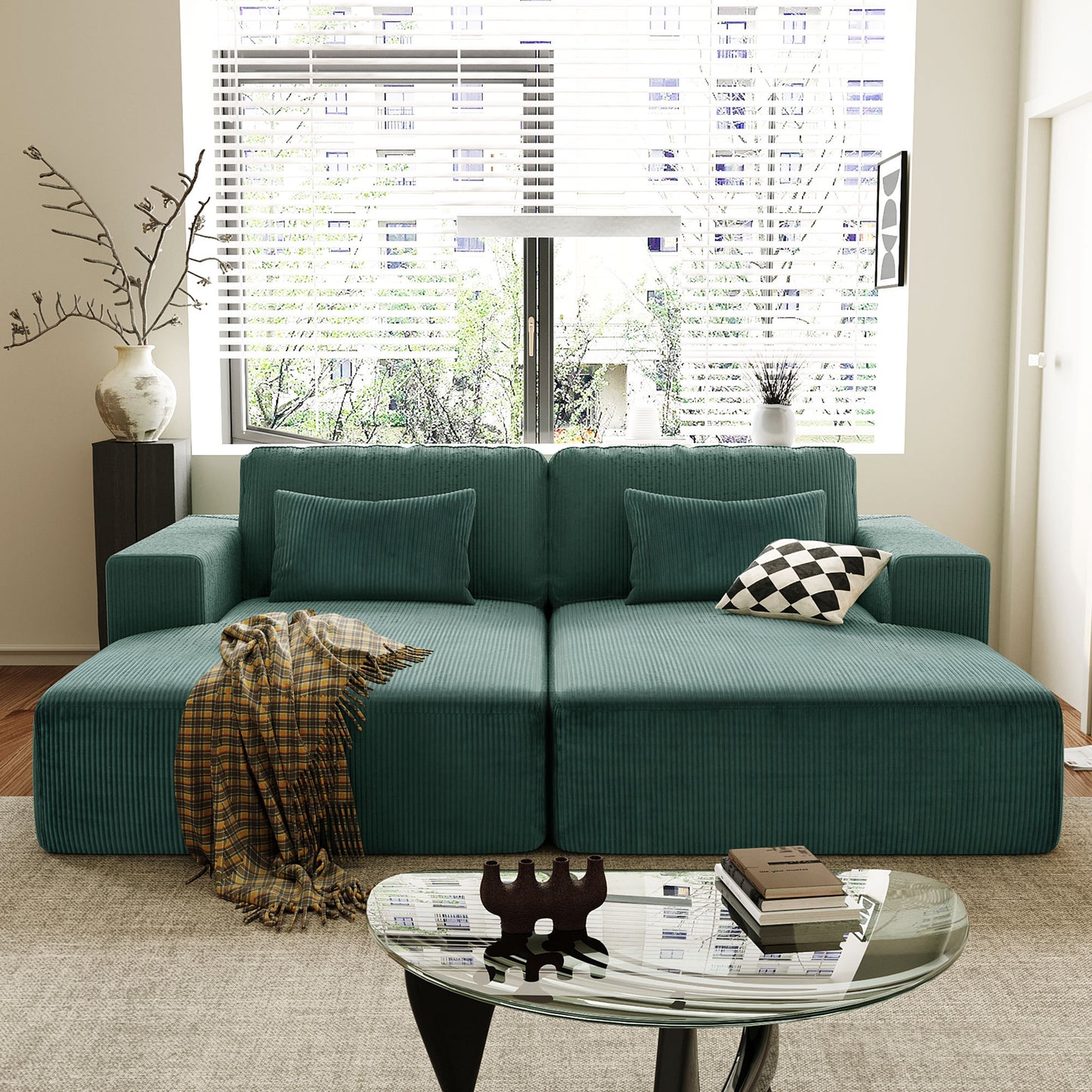 U_Style Corduroy Double Sofa Bed with 2 Pillows, Perfect for Living Rooms, Apartments, Offices