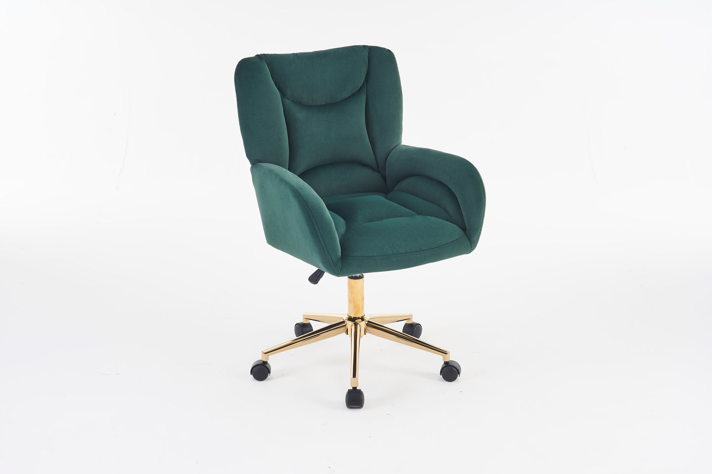 005-Velvet Fabric 360 Swivel Home Office Chair With Gold Metal Base And Universal Wheels,Green