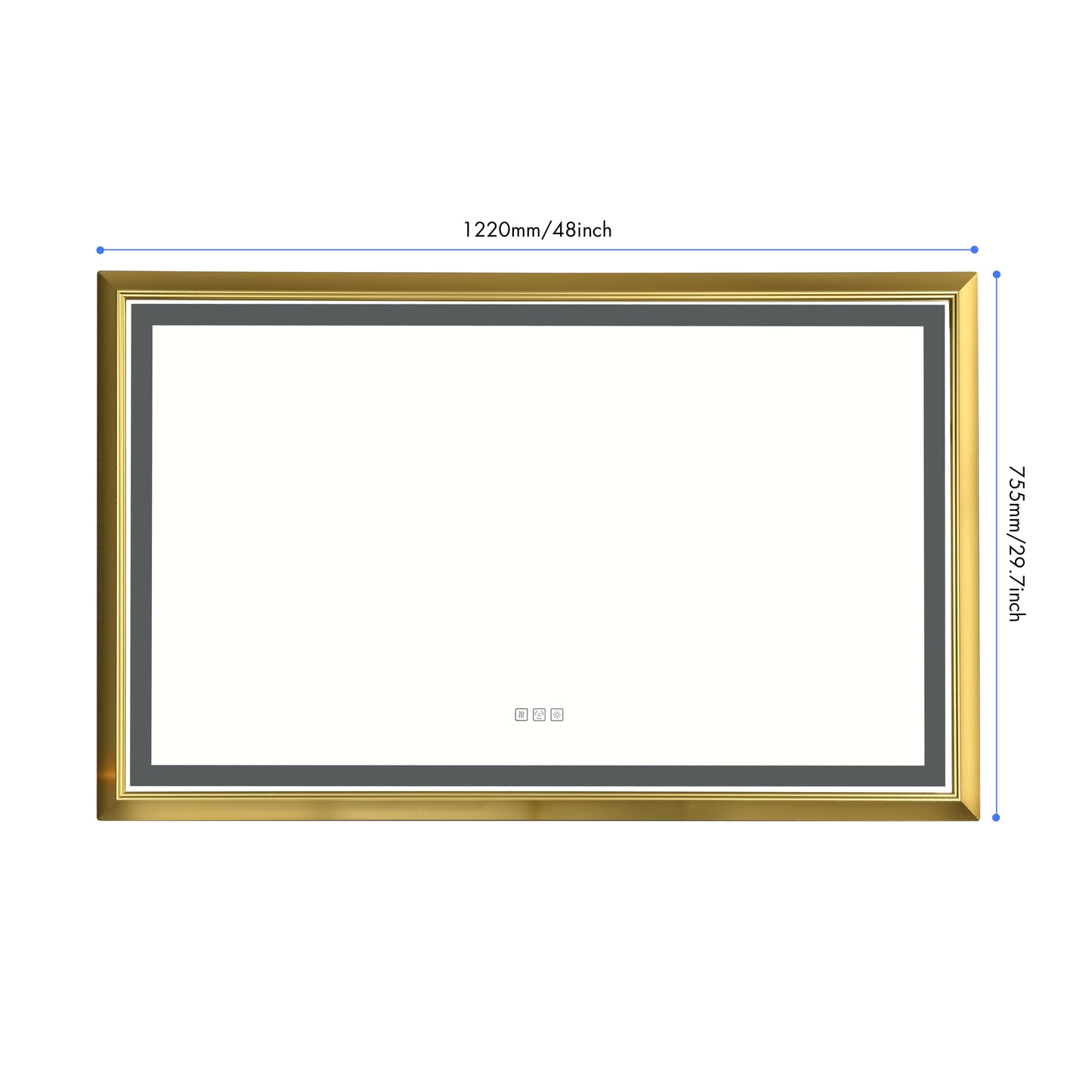 48 in. W x 30 in. H Oversized Rectangular Gold Framed LED Mirror Anti-Fog Dimmable Wall Mount Bathroom Vanity Mirror   Wall Mirror Kit For Gym And Dance Studio