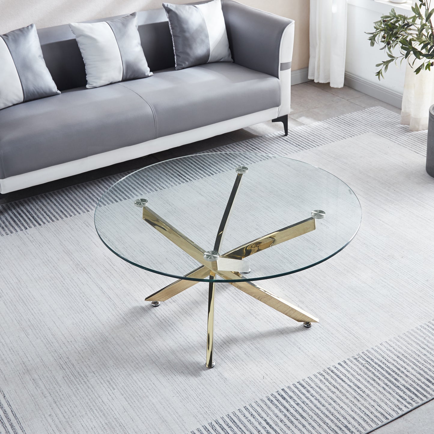 Modern Round Tempered Glass Coffee Table with Chrome Legs