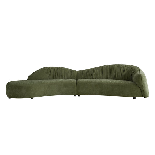 145.67'' Mid-Century Upholstered Comfy Couch with Facing Chaise Left for Livingroom,Bedroom, Apartment, Home Office GREEN