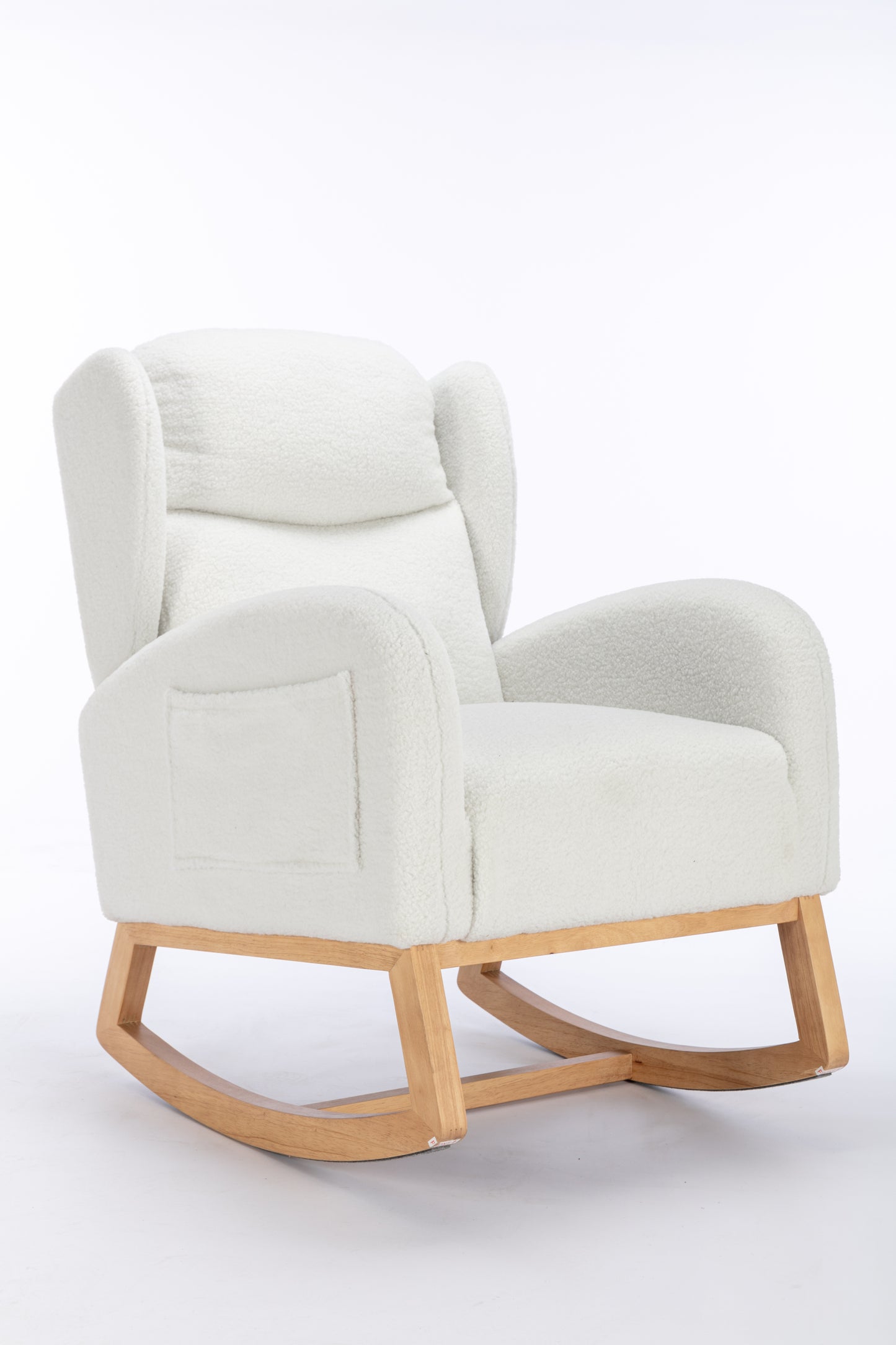 049-Teddy Fabric Rocking Chair With Packet Wood Legs,Ivory