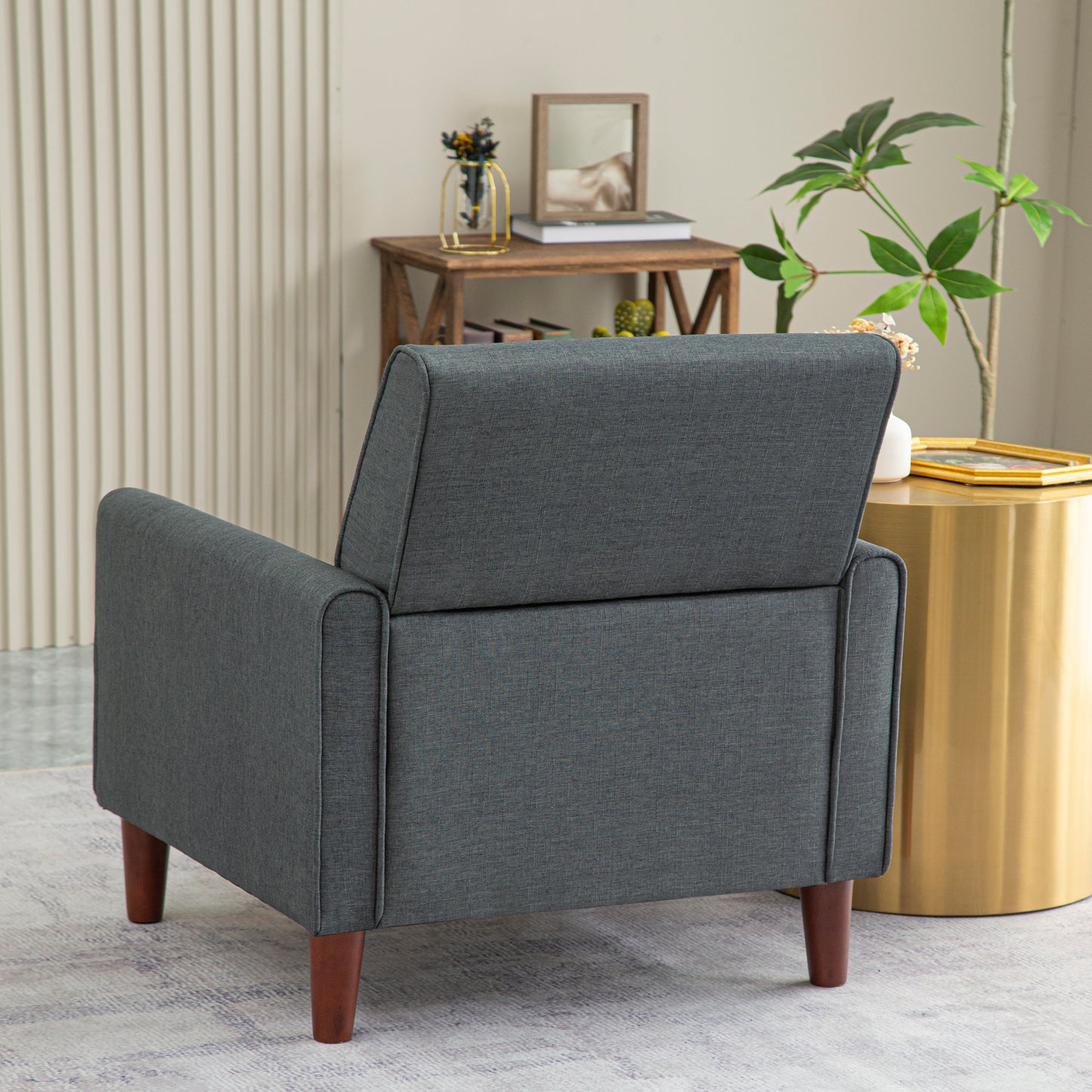 Single sofa chair for bedroom living room with four wooden legs