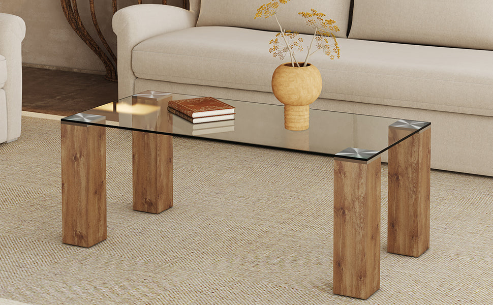 Glass-Top Coffee Table,tea table, with MDF Legs - Stylish Blend of Elegance and Durability 44.9"*21.7"*16.9"