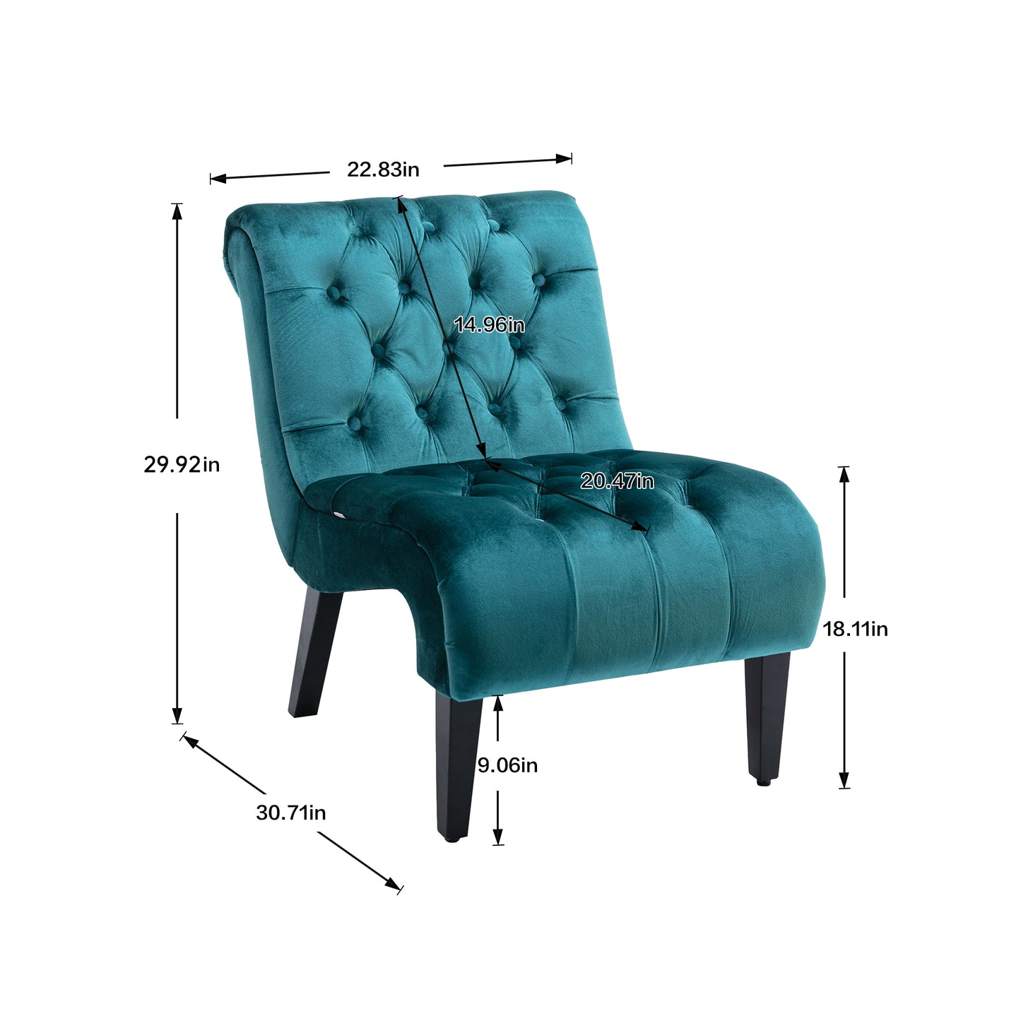 COOLMORE Modern Velvet Armless Accent Living Room Chair / Leisure Chair,Upholstered Fabric Button Comfortable Chair with Wooden Legs for Bedroom, Living Room, Office (Teal Velvet)