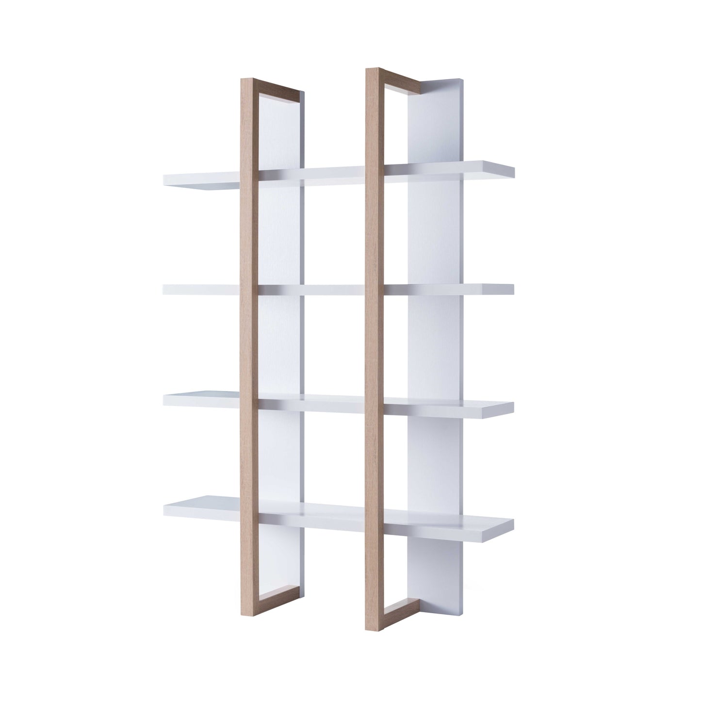 Stylish Modern White & Weathered White Bookcase Four Spacious Shelves, Open Rectangular Base