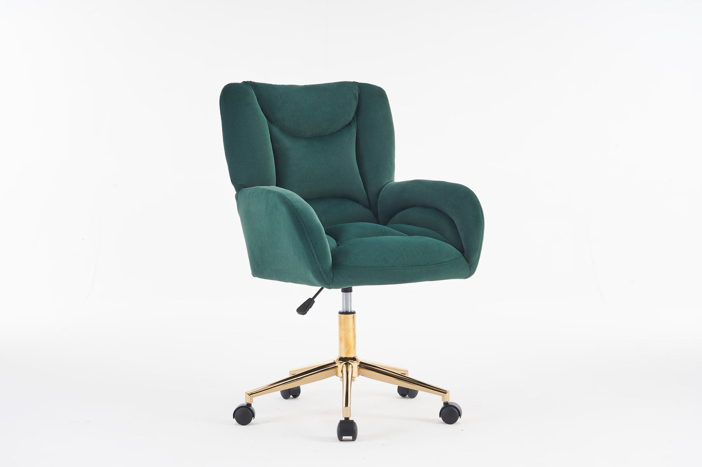 005-Velvet Fabric 360 Swivel Home Office Chair With Gold Metal Base And Universal Wheels,Green