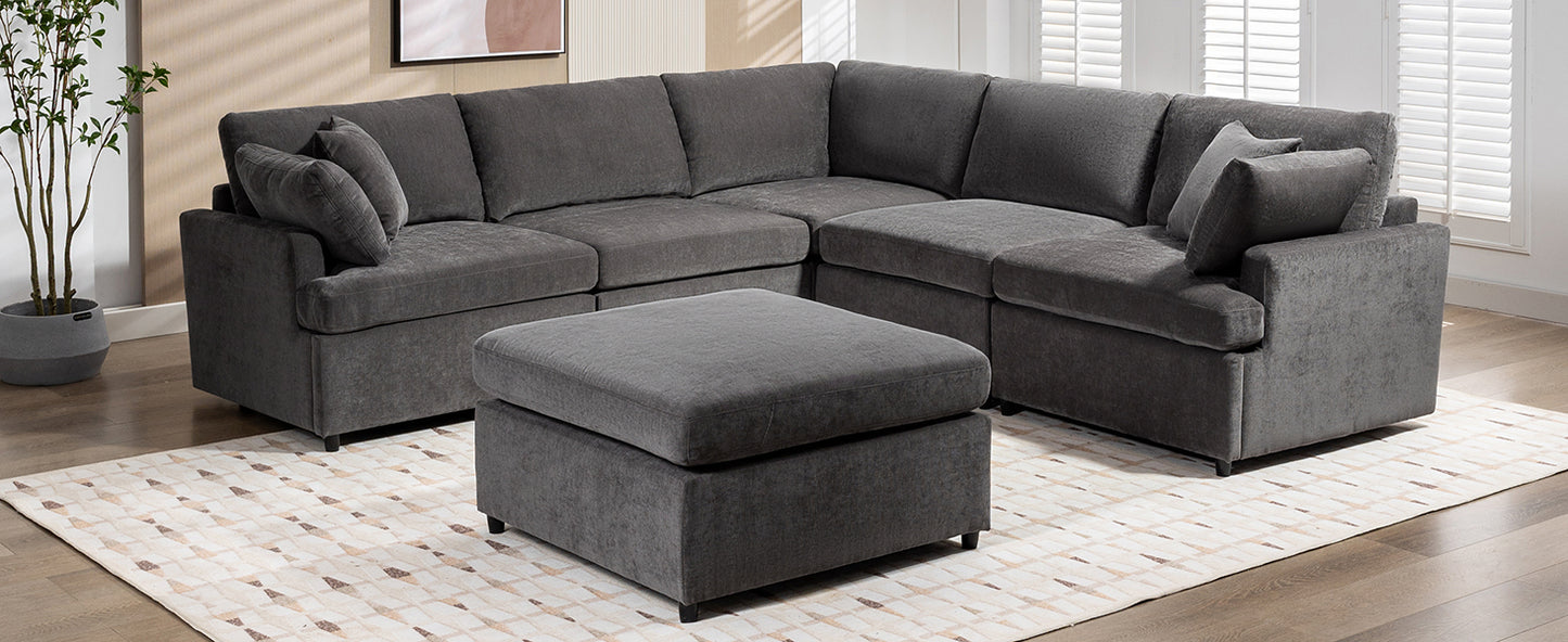 U_STYLE Modern Large U-Shape Sectional Sofa, with Removable Ottomans for Living Room (6-Seater)