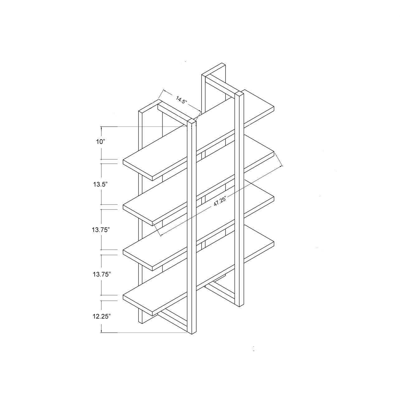 Stylish Modern White & Weathered White Bookcase Four Spacious Shelves, Open Rectangular Base