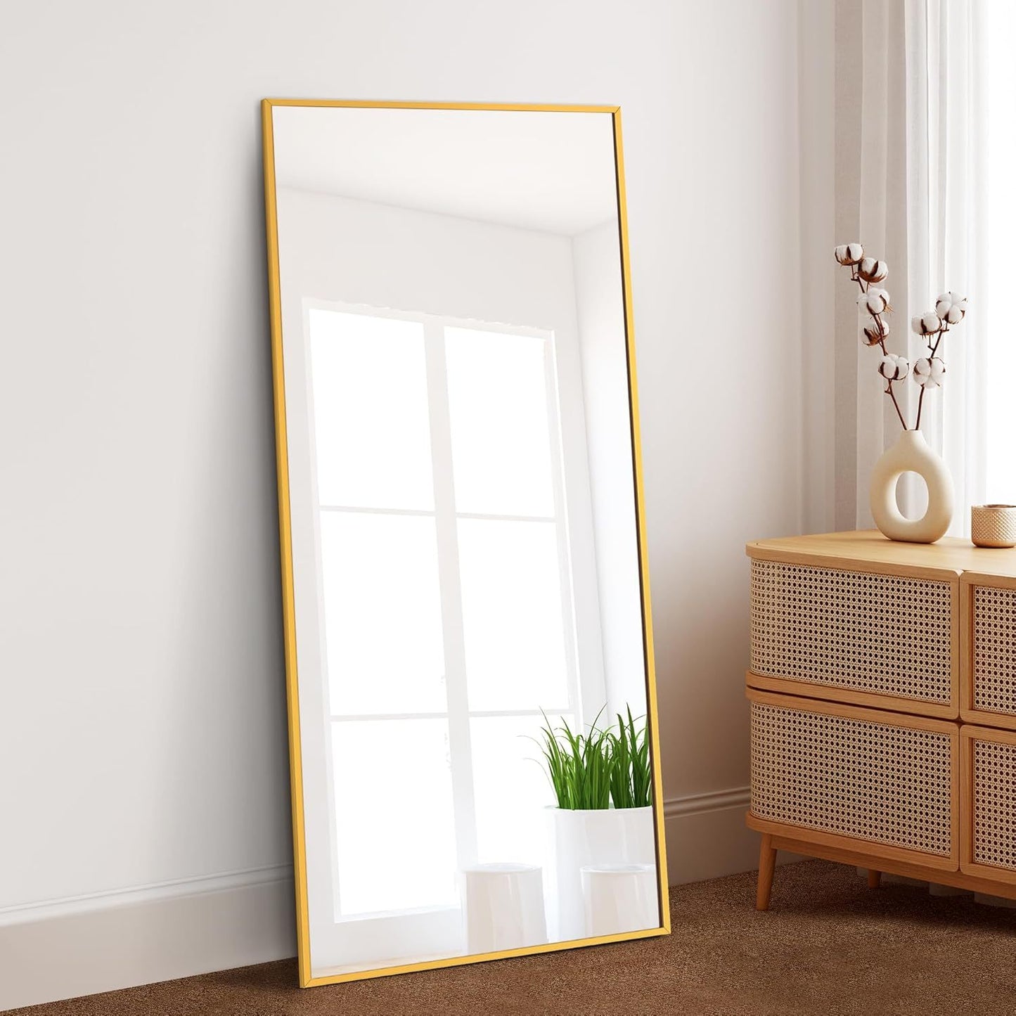 Dolonm 65x22 Inch Full Length Mirror, Modern Design Standing Floor Mirror, Full Body Mirror for Living Room, Bedroom, Bathroom, Cloakroom, Hallway, Gold(Aluminum Alloy Frame)