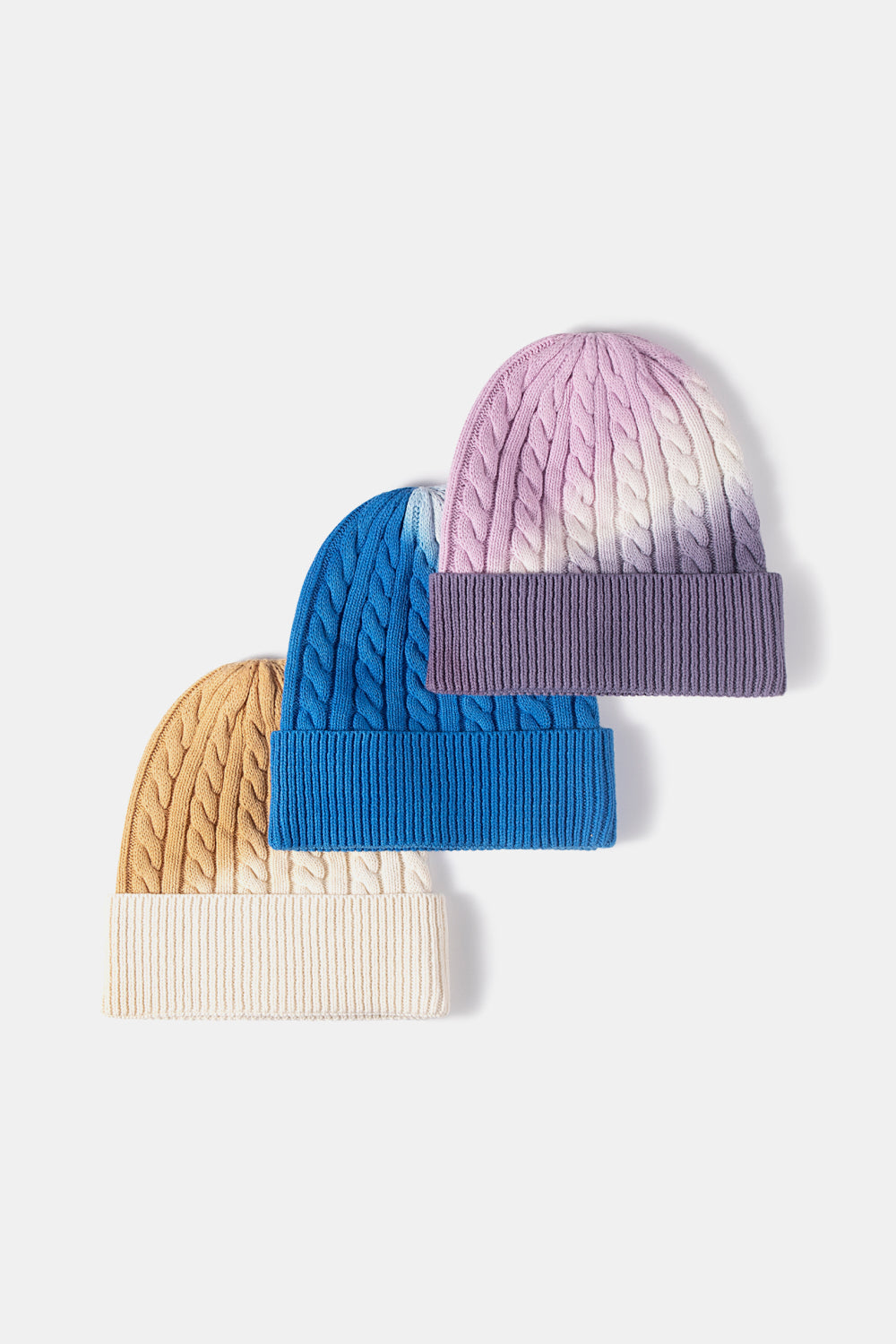 Contrast Tie-Dye Cable-Knit Cuffed Beanie