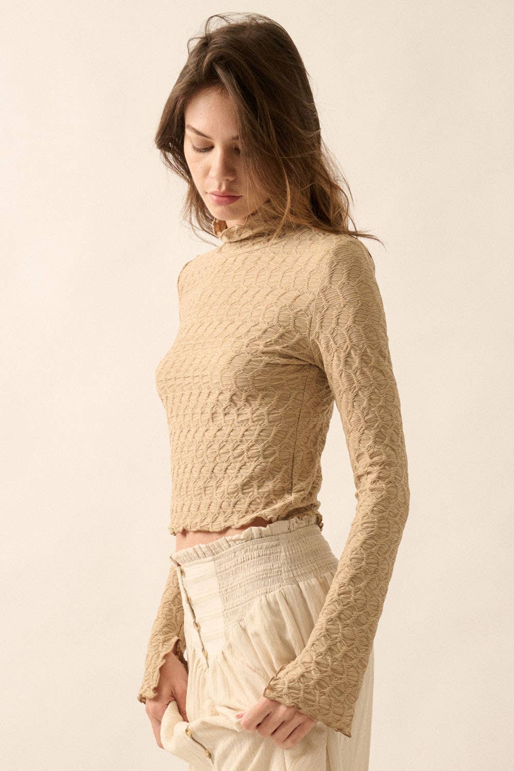 Geometric-Lace Knit Top