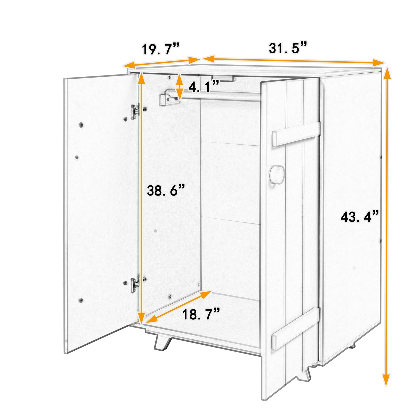 Wooden Wardrobe Cabinet with Hanging Rod, Storage Armoires with Doors,Gray