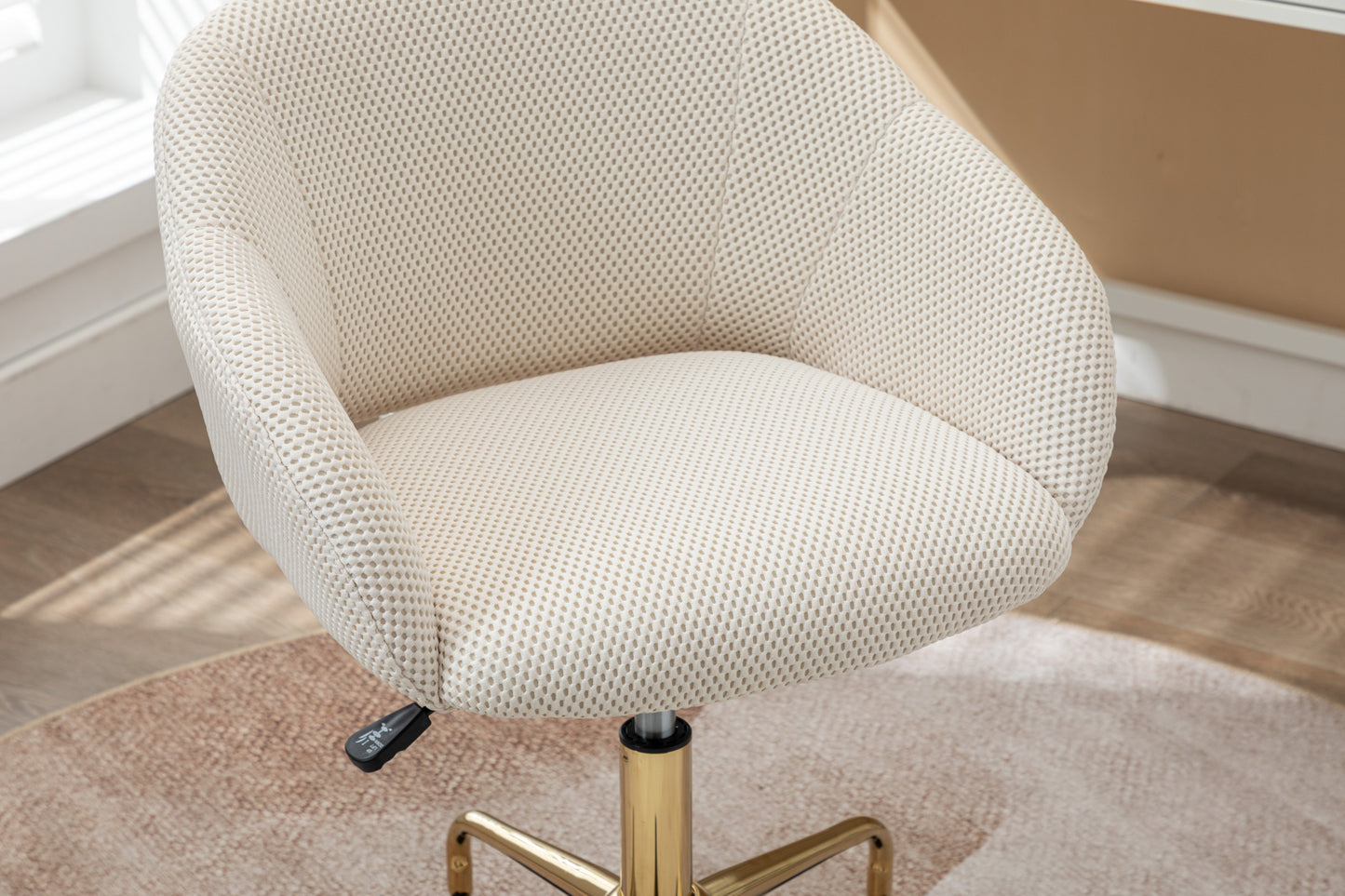 047-Mesh Fabric Home Office 360°Swivel Chair Adjustable Height With Gold Metal Base,Beige