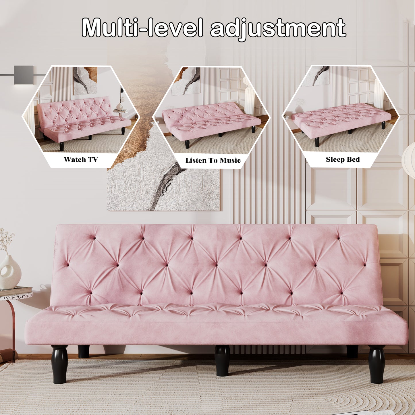 Sofa to Sofa Bed Transformation: 66" Pink Velvet Sofa Bed, Ideal for Family Living Rooms, Apartments & Bedrooms