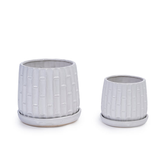 Set of 2 Ceramic Flowerpot, 7' Modern Planter for Patio, Garden, Windowsill - White