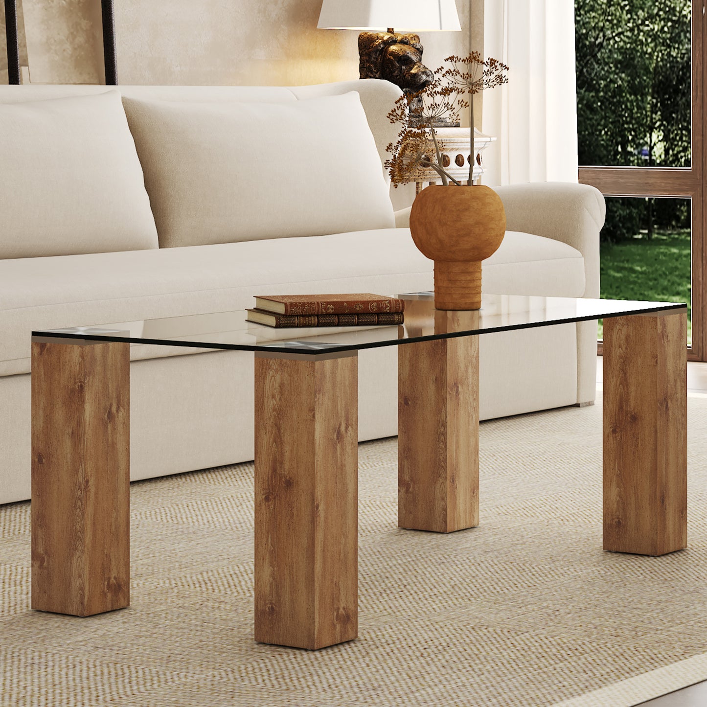 Glass-Top Coffee Table,tea table, with MDF Legs - Stylish Blend of Elegance and Durability 44.9"*21.7"*16.9"