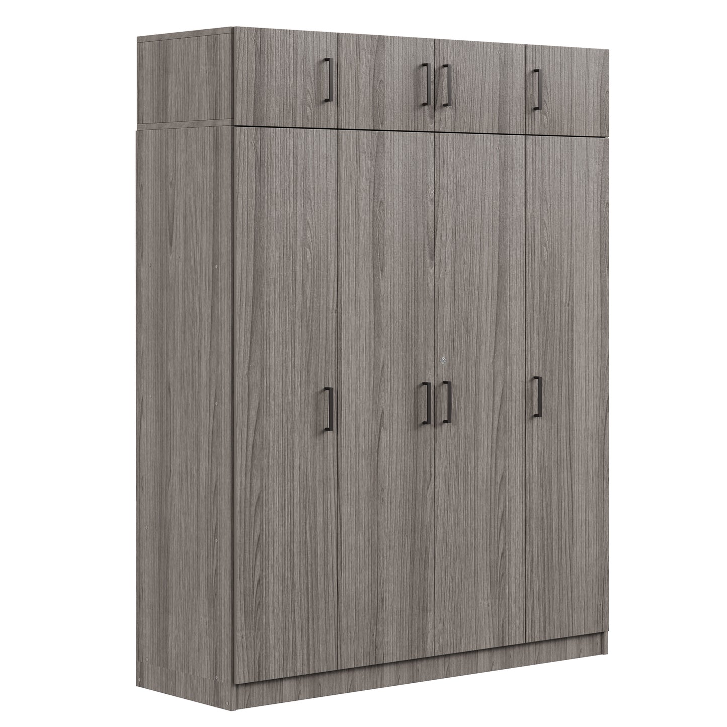 4-Door Wardrobe with 1 Drawer and Top Cabinet , Gray