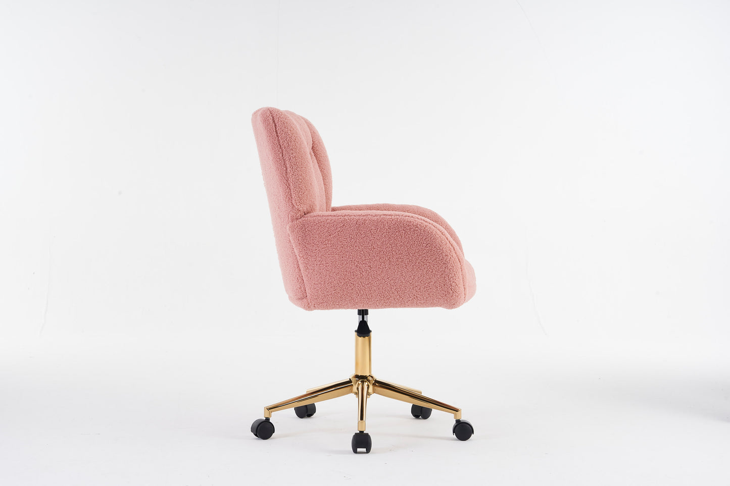 005-Teddy Fabric 360 Swivel Home Office Chair With Gold Metal Base And Universal Wheels,Pink