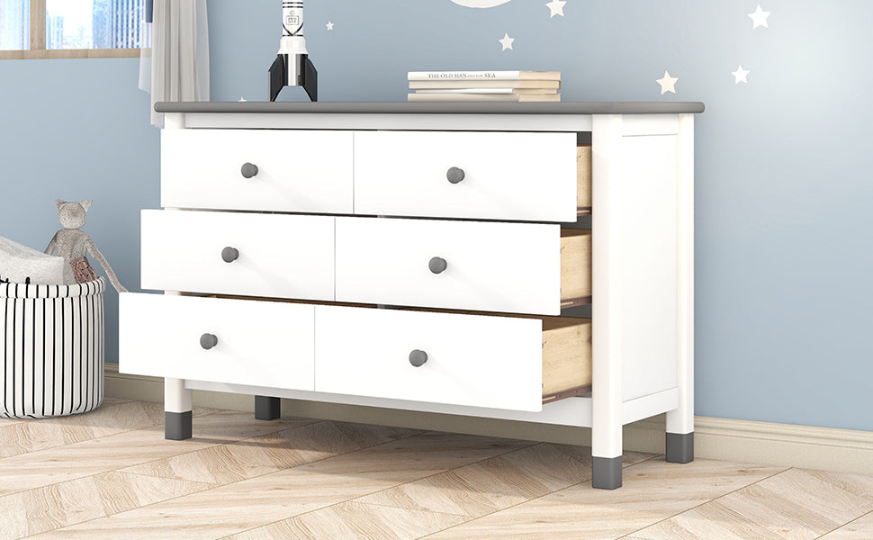 Wooden Storage Dresser with 6 Drawers,Storage Cabinet for kids Bedroom,White+Gray
