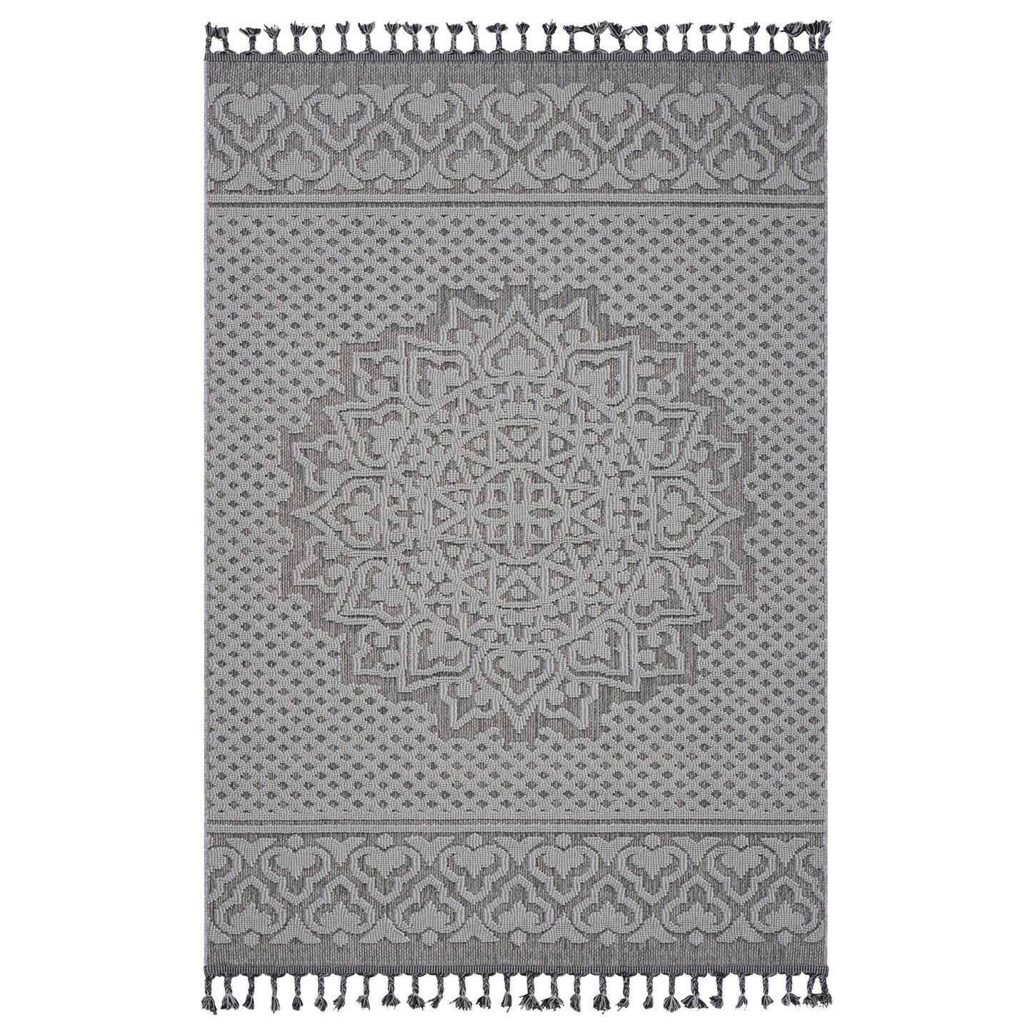 8X10 Gray/White /Medallion Indoor/Outdoor Area Rug