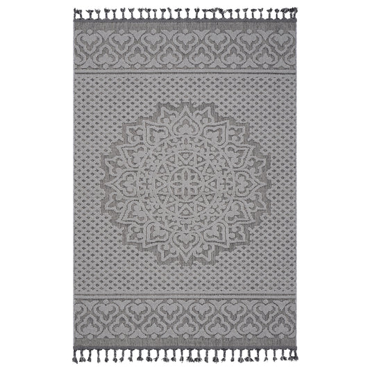 8X10 Gray/White /Medallion Indoor/Outdoor Area Rug