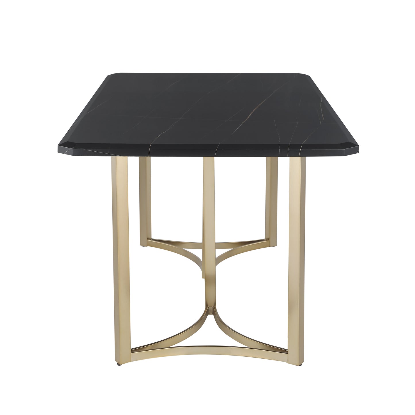 71"x35.5"x30" Contemporary Lauren Gold Black Top Dining Table with Durable Brushed Brass Metal Base,Kitchen Table for 6-8 Person for Living Room, Dining Room,Home and Office