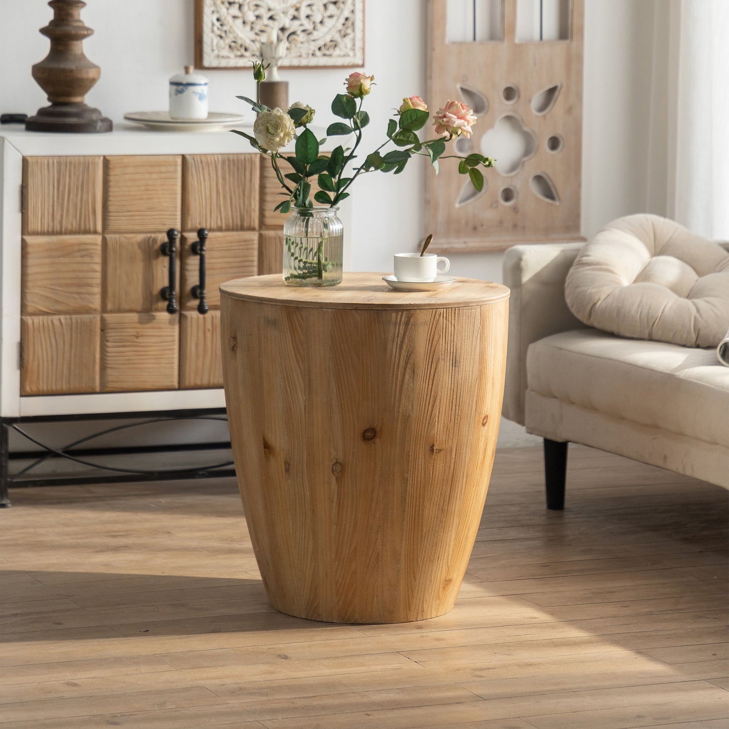 21.06"Vintage Style Bucket Shaped Coffee Table for Office, Dining Room and Living Room