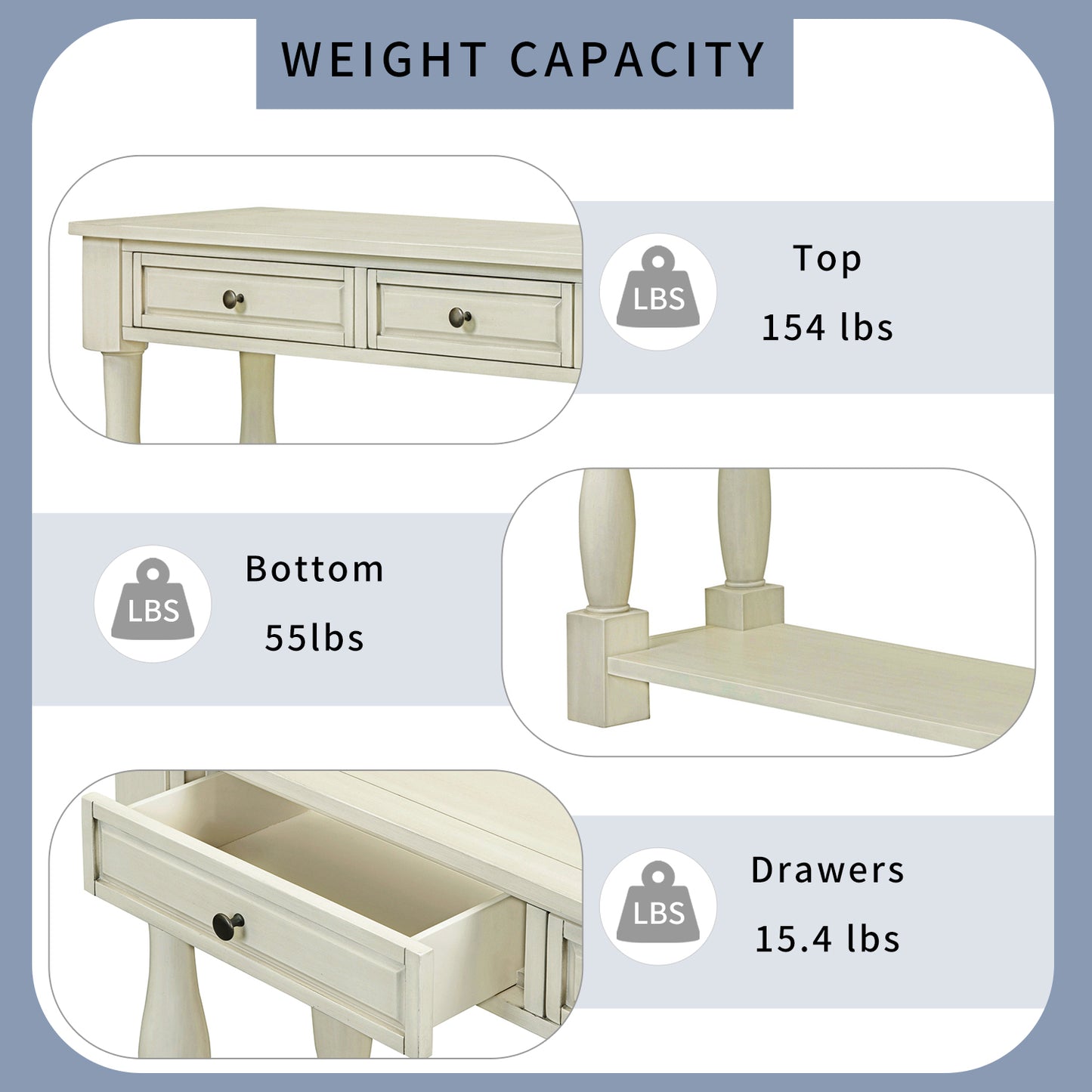 TREXM Console Table 63" Long Console Table with Drawers and Shelf for Entryway, Hallway, Living Room (Antique White, OLD SKU: WF193795AAK)