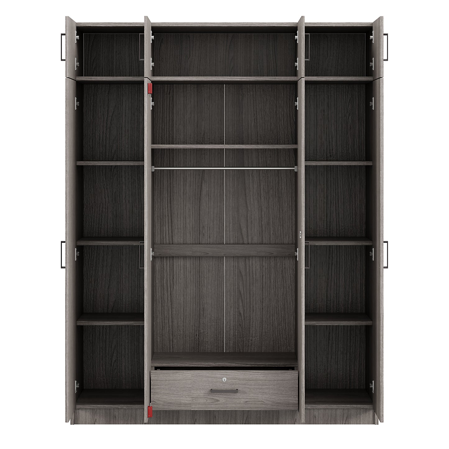 4-Door Wardrobe with 1 Drawer and Top Cabinet , Gray