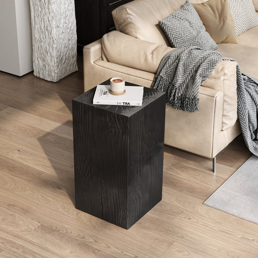 Wood-Look Square-Column MGO End Table,  H27.75',Wood-Like Distressed Finish, Mix with Different Heights, Indoor Outdoor Use,Black Color