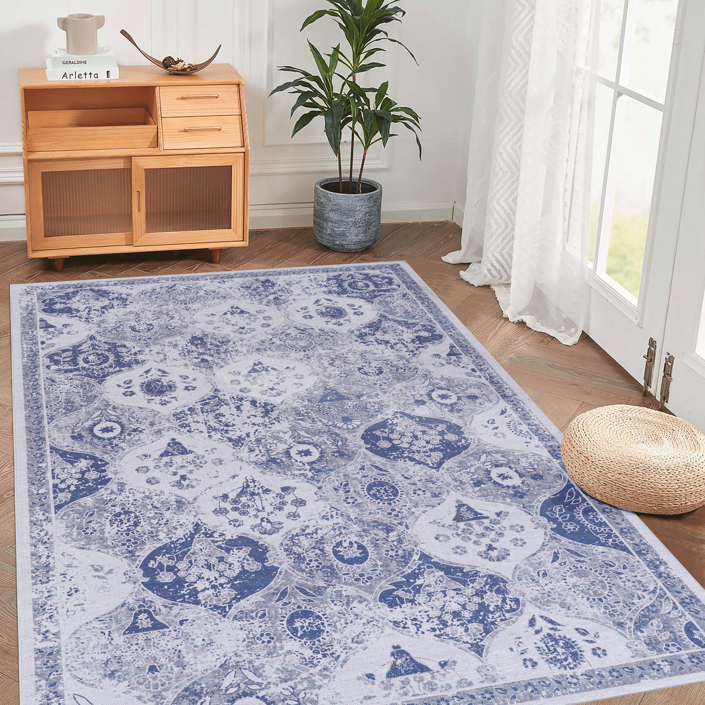 3x5 Area Rugs, Blue Area Rug, Washable Rug, Low-Pile, Non-Slip, Non-Shedding, Foldable, Kid & Pet Friendly - Area Rugs for living room, bedroom, kitchen, dining room - Perfect Gift, (Blue, 3x5)