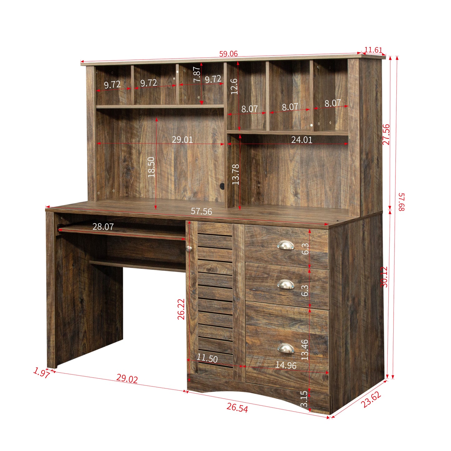 Home Office Computer Desk with Hutch, Antiqued Paint finish
