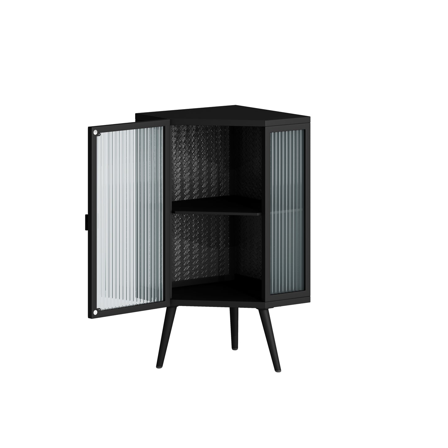 22.25" Floor Coner Cabinet with Tempered Glass Door & Storage Shelves for Bathroom, Living Room, Bedroom (Black)