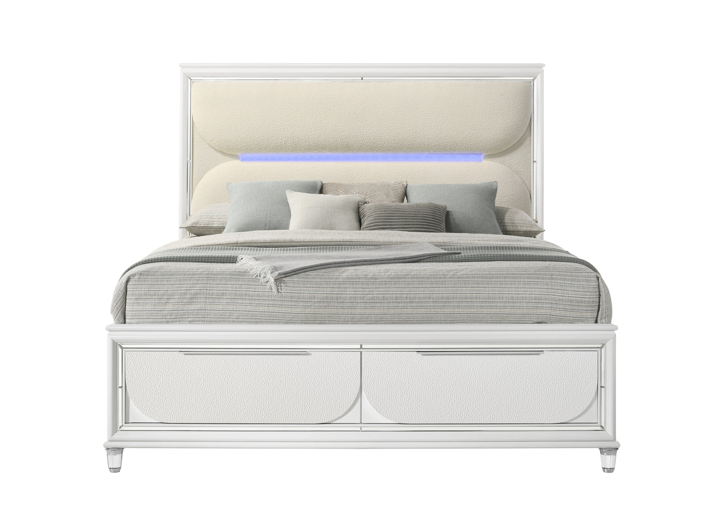 ACME Tarian Eastern King Bed w/Storage & LED, White Boucle & Pearl White Finish BD02316EK