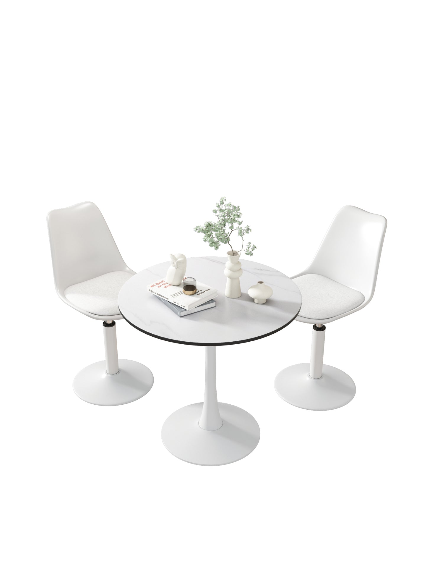 TULIP DINING TABLE ,32IN ROUND, WHITE, Mable black, 1pc per ctn