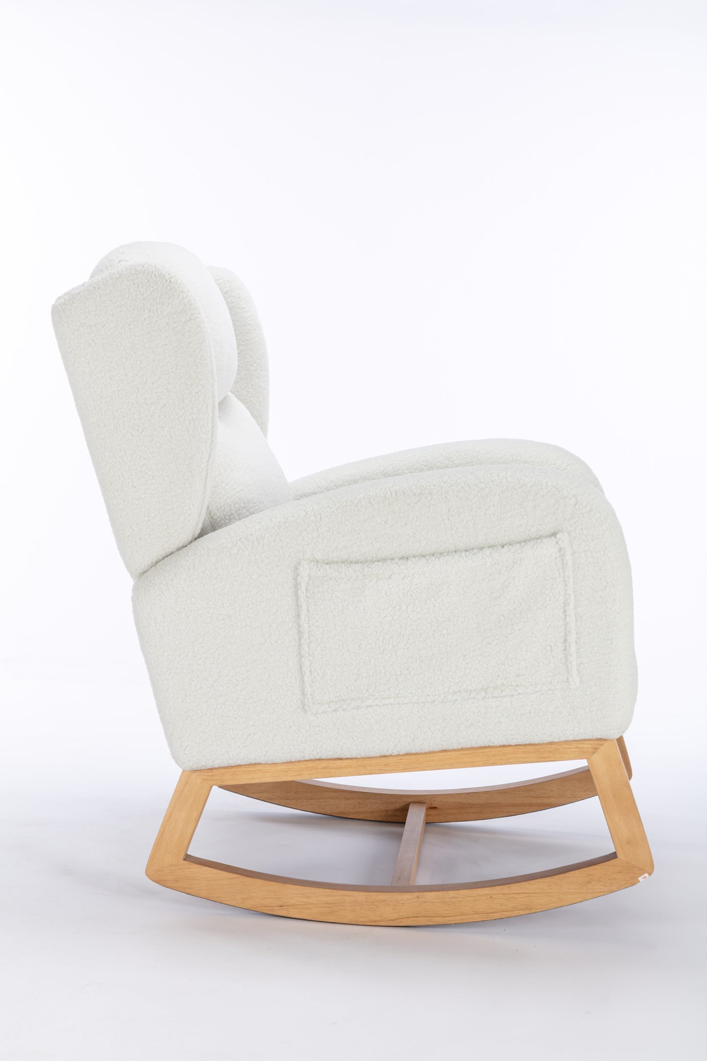 049-Teddy Fabric Rocking Chair With Packet Wood Legs,Ivory