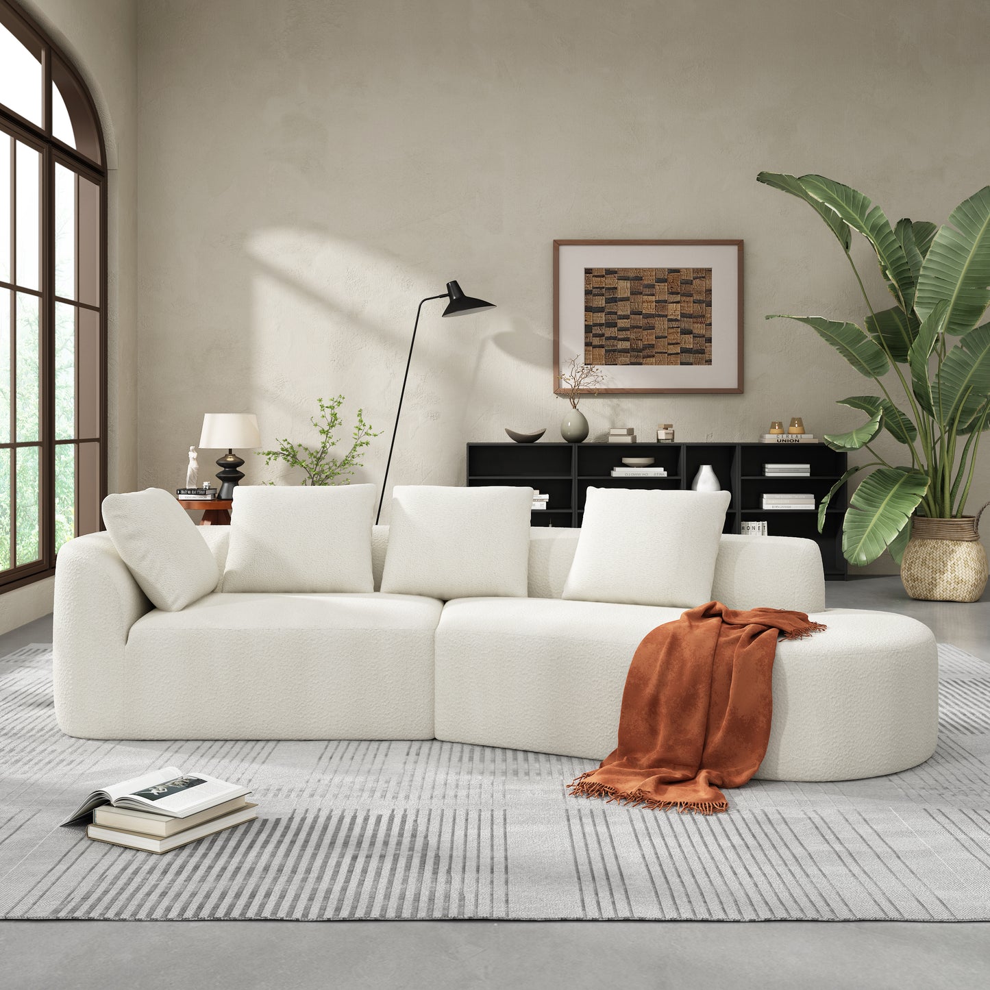 116' Modern Curved Sectional Sofa with High-Density Fully Compressed Sponge and Chaise Lounge, Pearl Upholstery, 2-Piece Set, Fully Assembled Right Hand Facing, Perfect for Living Room, Lounge