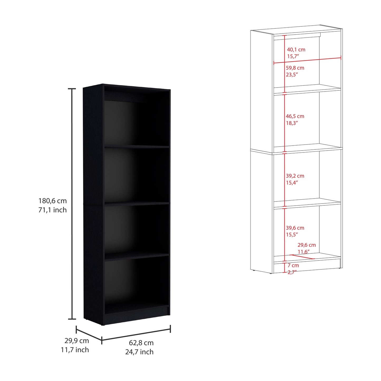 2 Piece Bookcase Living Room Set,  Storage Cabinet, 42" Wide and 9 Shelves Black