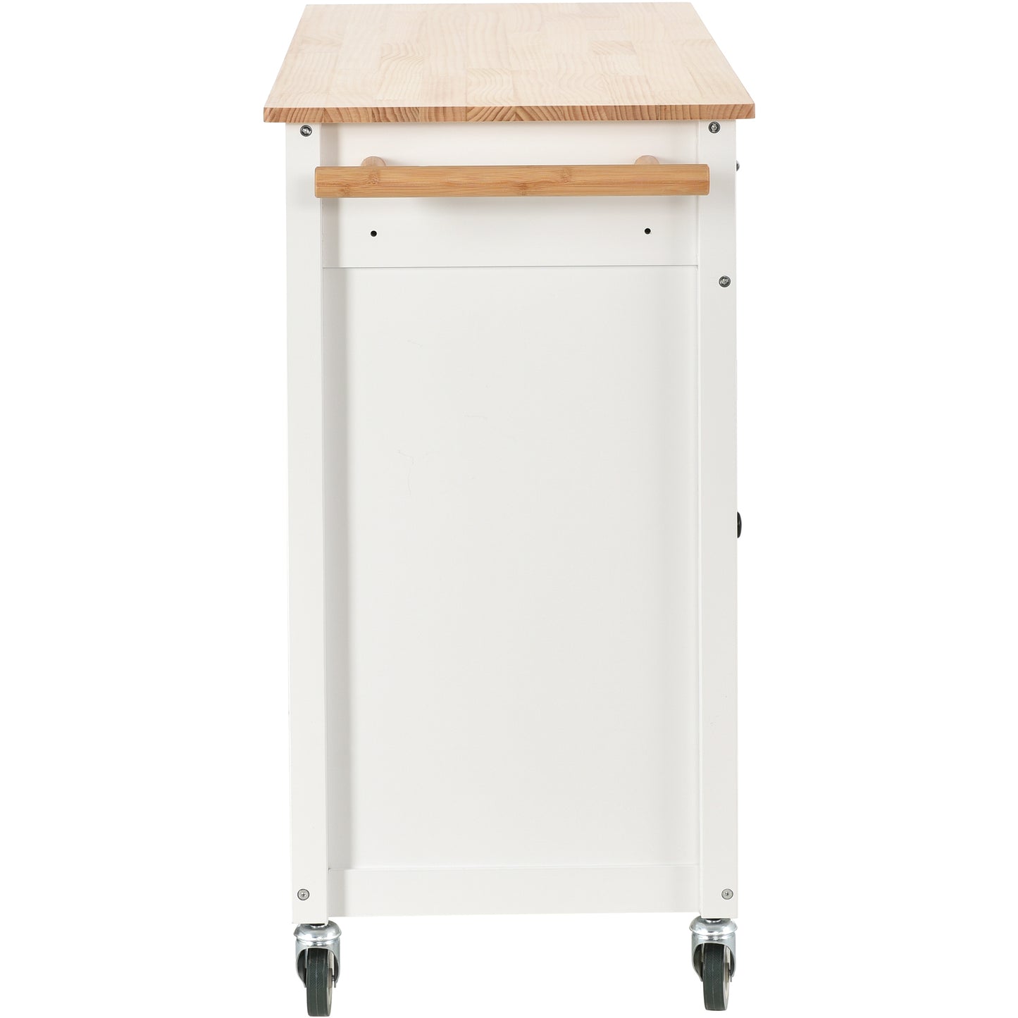 Kitchen Island Cart with Solid Wood Top and Locking Wheels,54.3 Inch Width,4 Door Cabinet and Two Drawers,Spice Rack, Towel Rack (White)