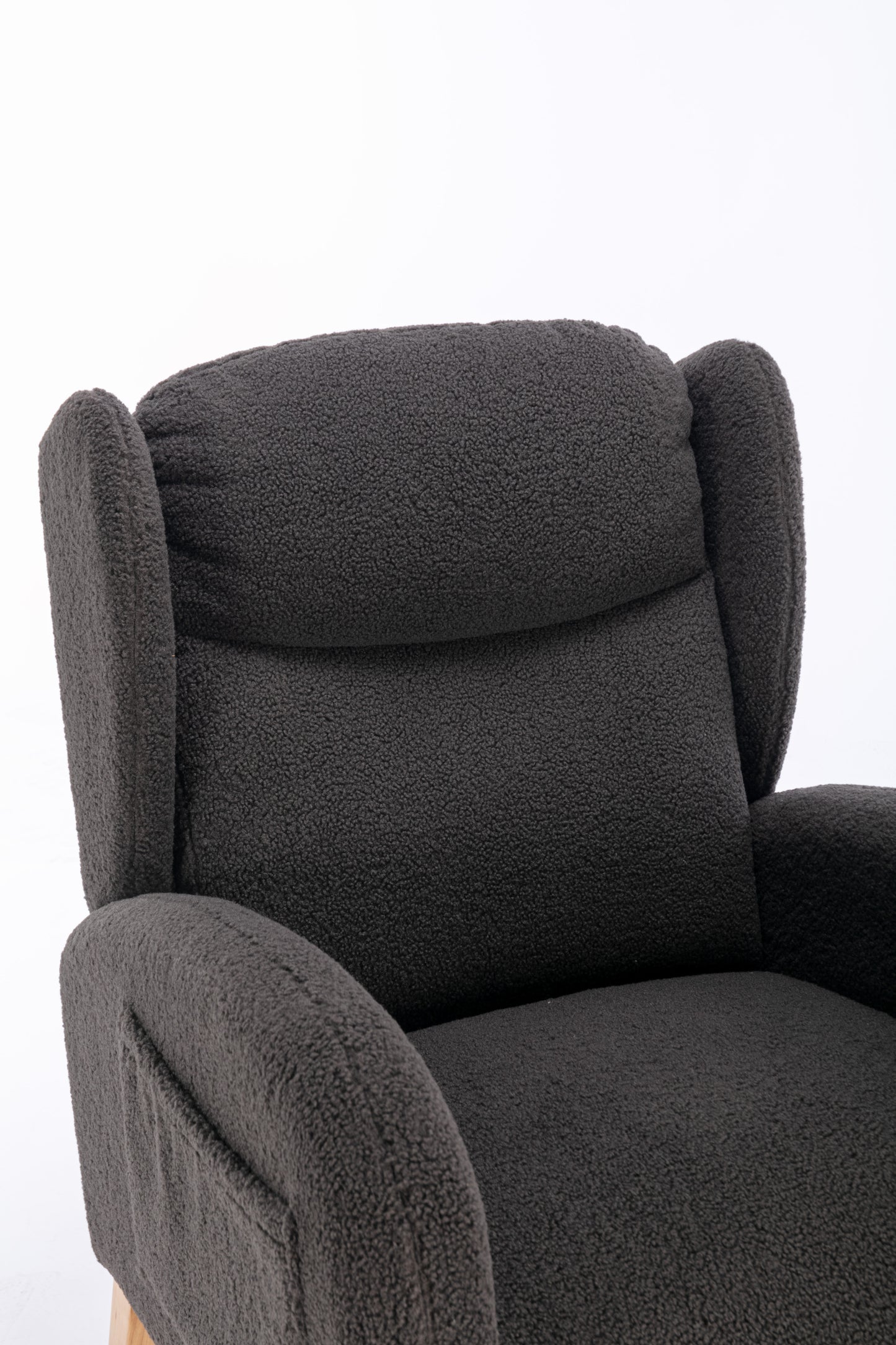 049-Teddy Fabric Rocking Chair With Packet Wood Legs,Dark Gray